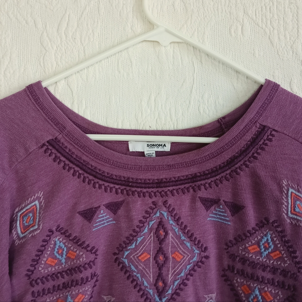 Sonoma Purple Western Sweatshirt Boho Aztec Embroidered Cowgirl Long Sleeve - Picture 2 of 11